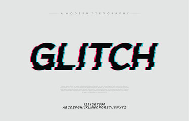 Glitch, vector a glitcher alphabet font with a red and blue background vector font 