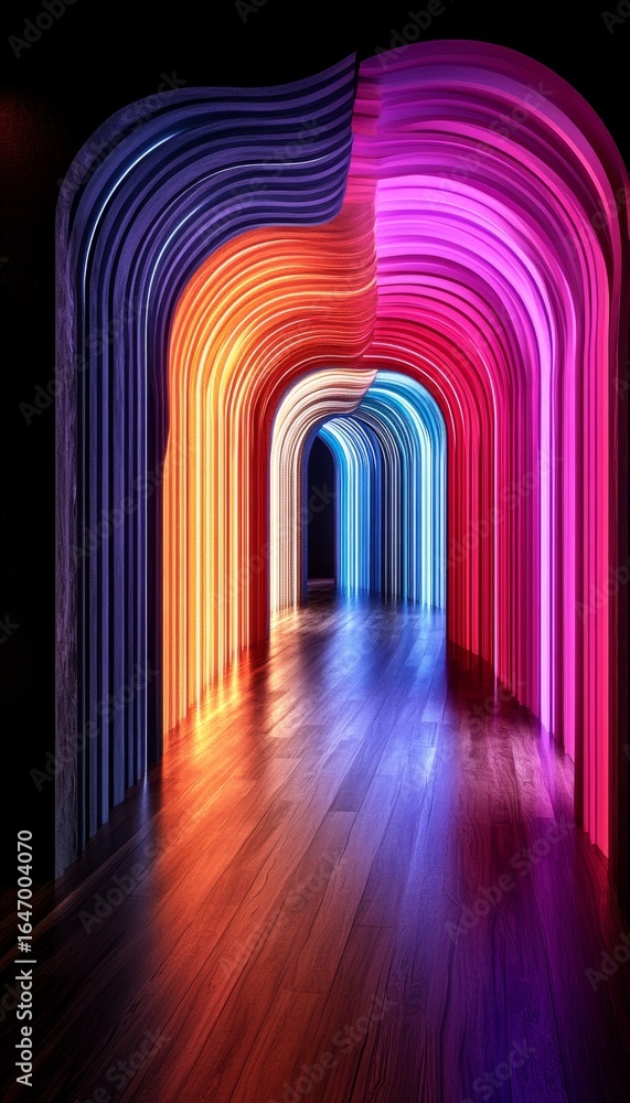 Poster vivid light tunnel creating a dynamic passage with gradient colors and abstract art reflections