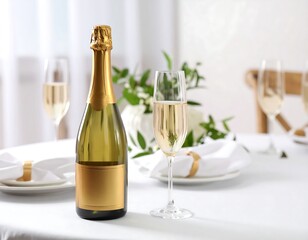 Champagne bottle and glass on a table