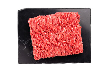 Fresh raw minced beef meat isolated on white background.