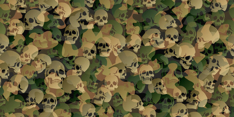 Seamless abstract skull camo pattern. Military-style green camouflage. Vector background for design projects.