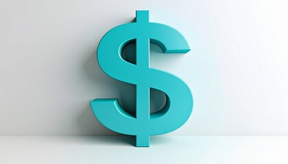 Three-dimensional teal dollar sign standing upright against a plain white background, symbolizing finance, value, and modern economic design.