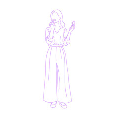 Line Art Illustration of a Woman Applying Lipstick