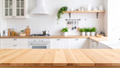 Interior of a Bright Kitchen with Wooden Countertop