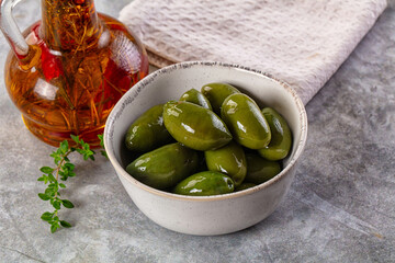 Marinated green organic Greek olives