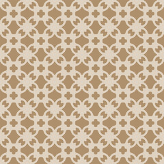 Vector seamless pattern with oriental moroccan lattice. Vintage geometric background texture with curved grid, floral ornament, crosses. Colourful design for wallpaper, textile, decor, print, wrapping