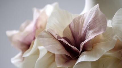 Fototapeta premium Close-up of a flower with multiple layers of petals. the petals are in shades of pink and beige, with the pink petals being the dominant color.