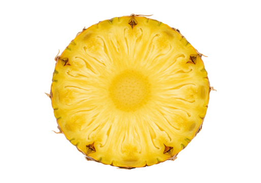 Fresh pineapple slice detailed cross section close up overhead shot