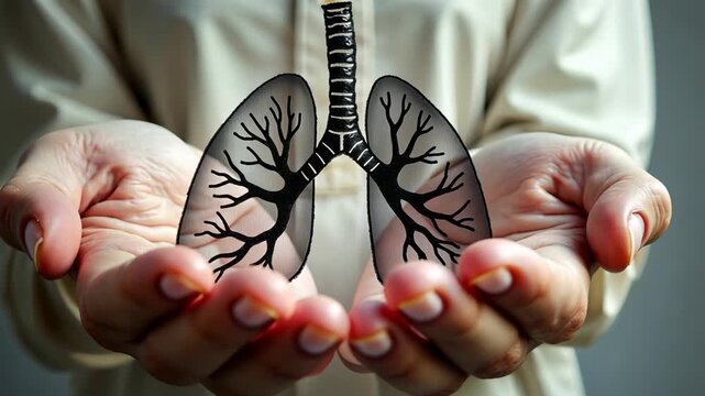 Lungs, respiratory health, breathing capacity. Pulmonary function. Alveoli expand during deep inhalation. Bronchi dilation enhances air flow. 3D medical illustration shows lung structure.