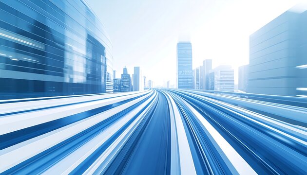 3D Rendering of highway in city. High speed motion blur. Concept of leading in business, Hi tech products background, artificial intelligence, hyper loop, virtual reality, high speed network.	