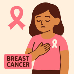 Breast cancer awareness concept illustration with diverse women and pink ribbon symbol