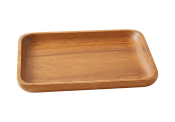 Empty wooden tray rectangular brown container for food presentation studio shot