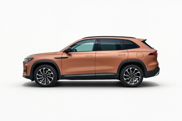 Orange brown SUV car isolated on a white background. Side view