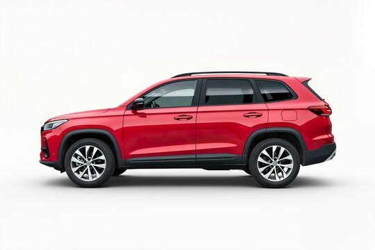 Fototapeta Red SUV car isolated on a white background. Side view