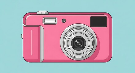A pink camera with a lens and flash, capturing moments and memories with its digital technology, a compact and portable device