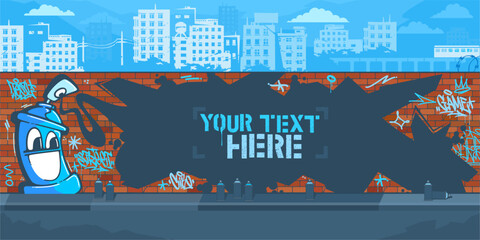 Abstract Contour Of Graffiti Piece On The Brick Wall Blank Template For Your Text Vector Background
