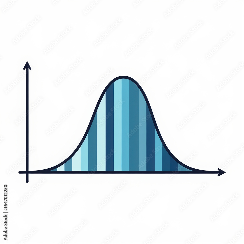 Poster a stylized graph depicting a normal distribution curve with varying shades of blue, representing sta