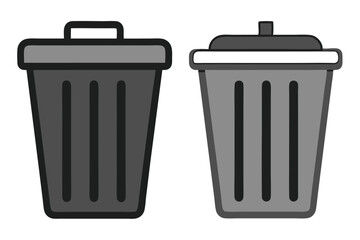 Two Gray Trash Cans with Rounded Slots on a White Background Isolated