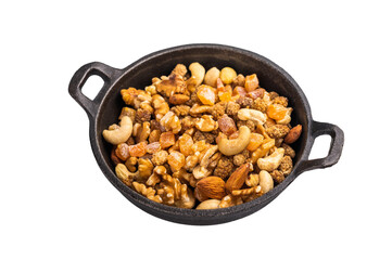 Mix of salted nuts, dry fruits, mix nuts, almond, cashew, pistachio, Hazelnut isolated on white background