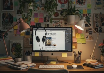 A home office with two modern computer desks.

