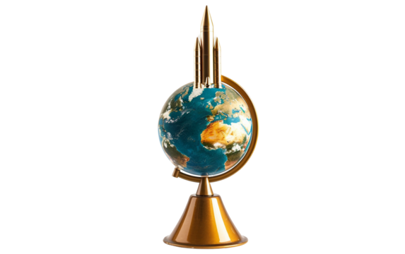 Rocket Launch Over Earth Globe Highlighting Space Science and Discovery Isolated on Transparent Background