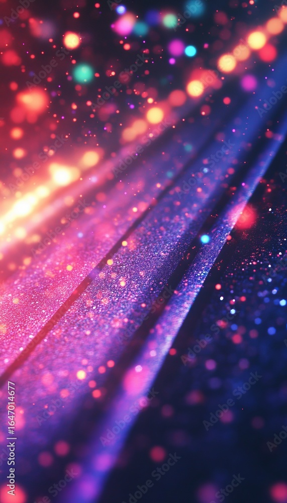 Poster ethereal purple light stream design with sparkling bokeh and abstract digital energy patterns
