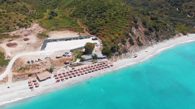 Bune bay, Albania, drone aerial view. Albanian seashore