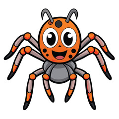 Smiling Orange Cartoon Spider with Eight Legs on White Background