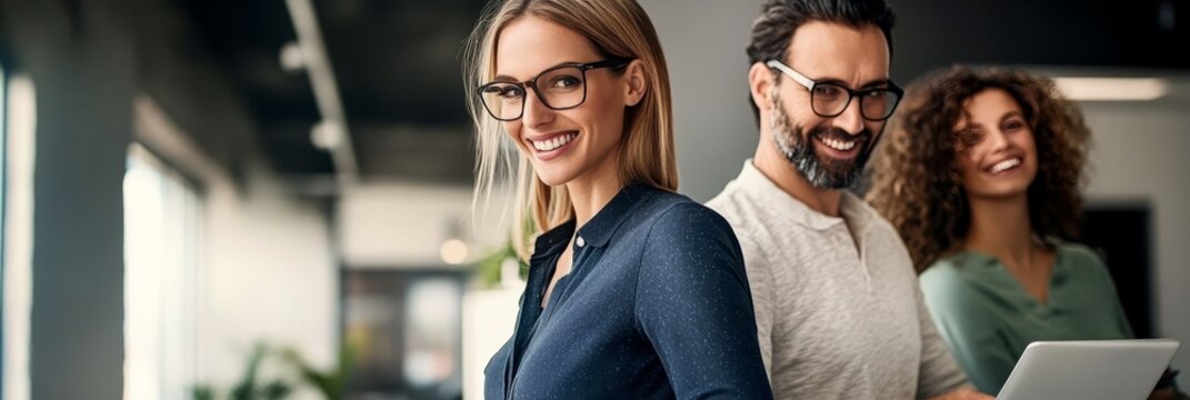 Diverse Business Team Collaborating on Data Analysis Using Laptop in Modern Office Environment.