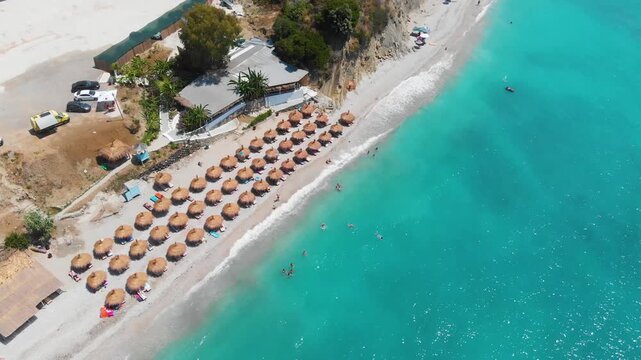 Bune bay, Albania, drone aerial view. Albanian seashore
