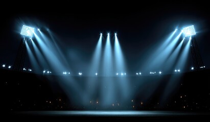 Stadium lights illuminating empty field at night