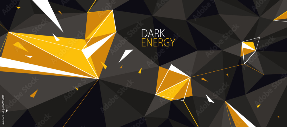 Aufkleber black and yellow low poly vector abstract background with explosion of flying debris particles, 3d s