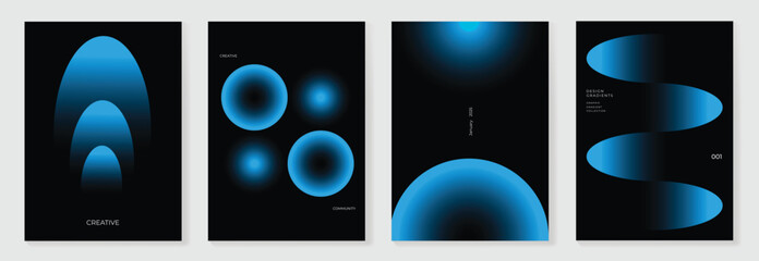 Fototapeta na wymiar Modern gradient poster on dark background vector set. Cover template with blue perspective geometric shapes different. Modern Design for wall art, flyers, brochures, covers and web banners.
