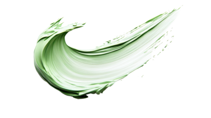A vibrant green brushstroke swirls gracefully, conveying motion against a clean white backdrop