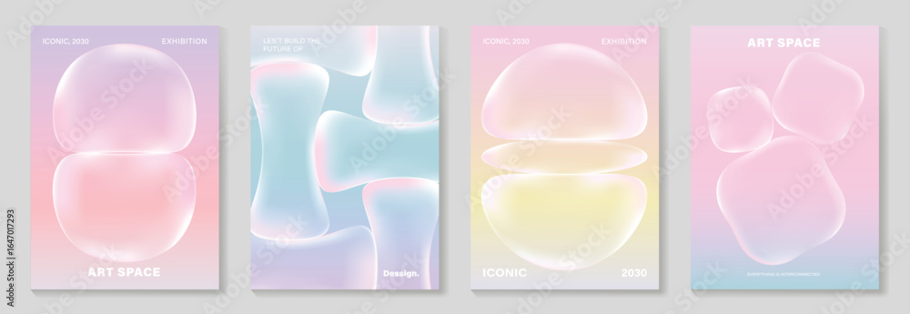 Canvas Prints modern gradient liquid glass poster background vector set.cover template with perspective geometric 