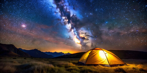 Camping tent under starry night sky