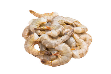 Fresh raw headless shrimps prawns isolated on white background.