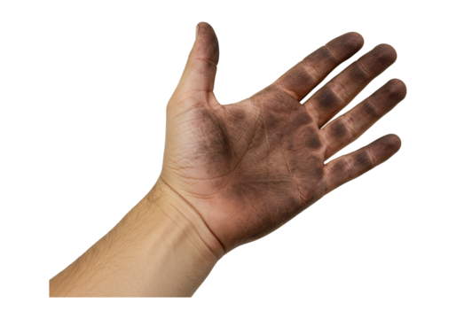 Hand with dirt and grime showing labor and manual work