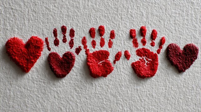 Symbolic World Humanitarian Day composition, minimalist icons with red hearts and hands