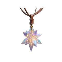 Iridescent Crystal Star Necklace on Brown Leather Cord