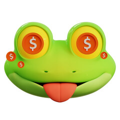 dollar in cute frog eyes 3d emoticon