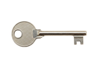 Simple silver key isolated on transparent background for security concepts