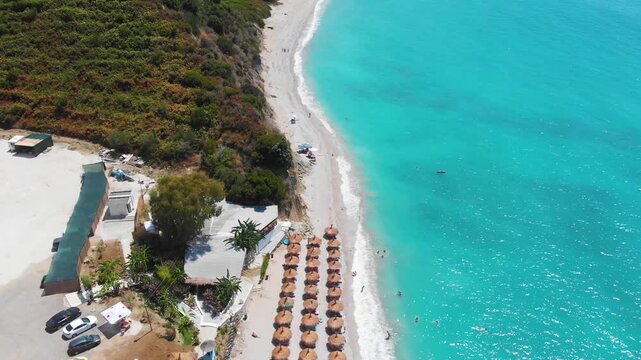Bune bay, Albania, drone aerial view. Albanian seashore