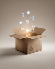 Health and wellness essentials symbolically emerging from open box