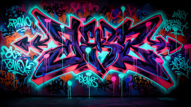 Fototapeta Neon Graffiti Street Art Abstract Colorful Wall Design