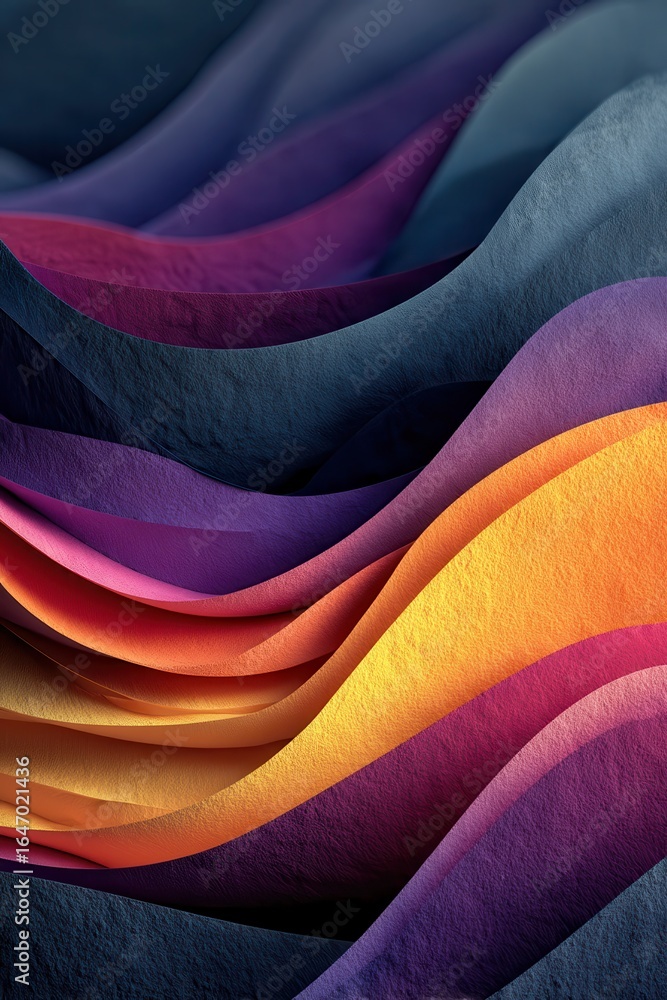 Poster abstract art of colorful flowing waves with deep and vibrant textures