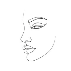 Abstract face of a woman in one line style isolated on white background