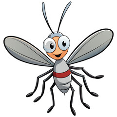 Happy Cartoon Mosquito with Big Eyes on White Background Design
