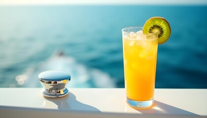 "Kiwi Juice Drink on Yacht Deck with Ocean View"