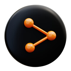 3D Illustration of an orange share icon on a black circular button, suitable for social media and content sharing UI